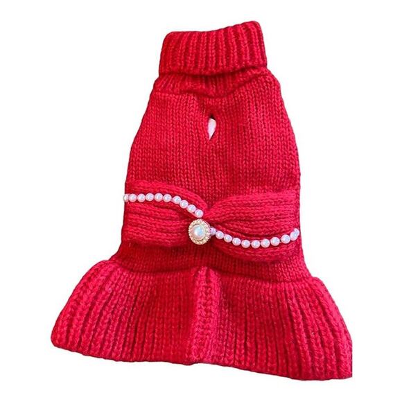 NWT Cyeollo Dog Apparel Dress Red Knit Short Sleeve Size XS Jewel Accents - Picture 1 of 7